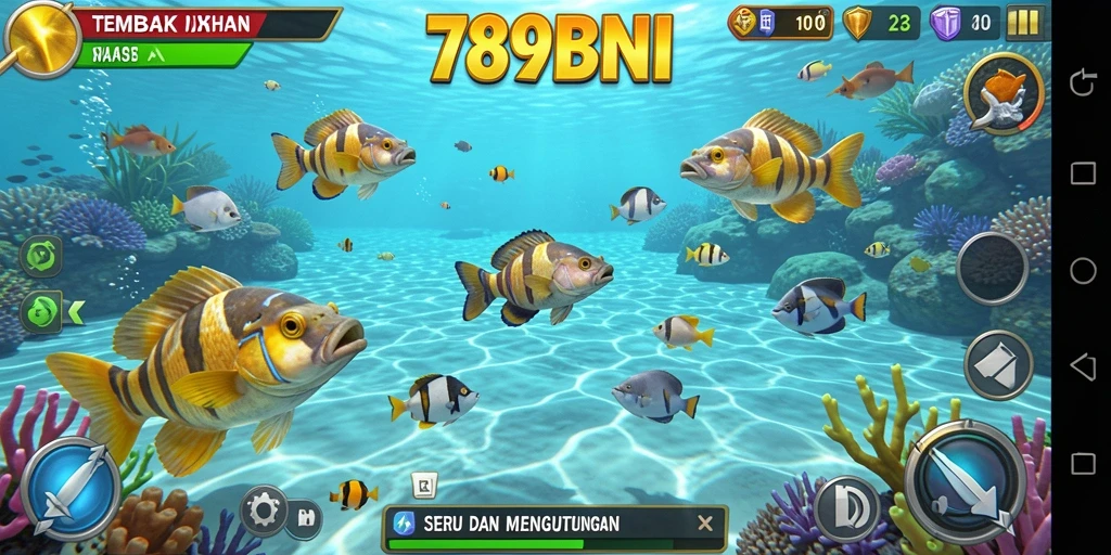 Tampilan gameplay seru dalam 789BNI saat berburu ikan.