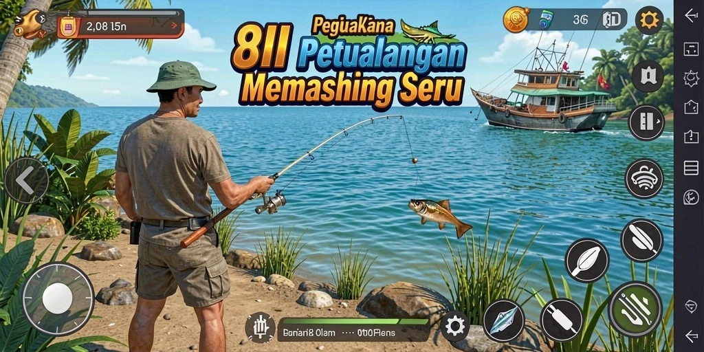 Screenshot gameplay 8II menampilkan aksi memancing yang seru dan menarik.