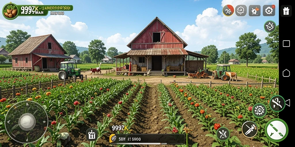 Tampilan gameplay menarik dalam 999ZK dengan lahan pertanian subur.