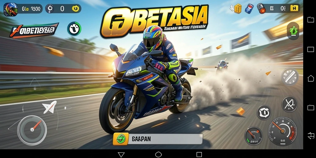 Tampilan gameplay GOBETASIA dengan aksi balap motor yang mendebarkan.