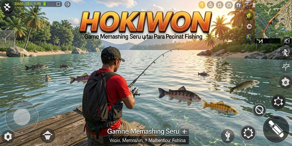 Tampilan gameplay HOKIWON dengan aksi memancing yang mendebarkan.