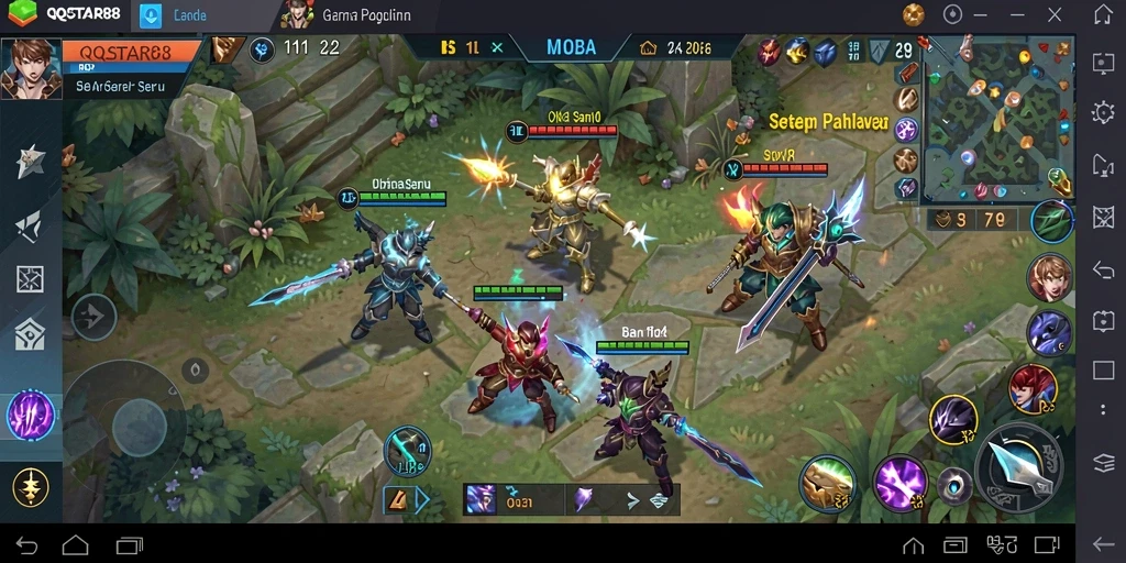 Tampilan gameplay seru dari QQSTAR88 dengan aksi pahlawan MOBA.