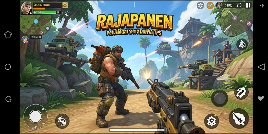 Tangkapan layar gameplay RAJAPANEN menampilkan aksi seru dalam pertempuran TPS.