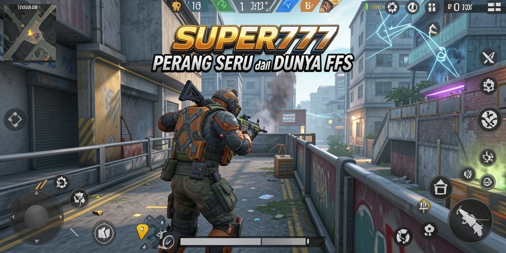 Screenshot gameplay SUPER777 menampilkan aksi seru di medan perang FPS.